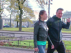 Redheaded Russian bombshell Leksy Fox flaunts her perfect derriere in a steamy teen coupling session