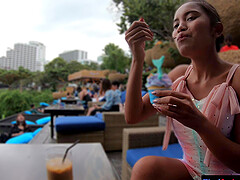 Thai Euro amateur couple public fun and horny sex at home in POV