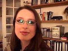 Glassed French Babe Gets Her Shaved Pussy Fucked and Her Face Cummed