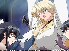 Tied up anime blonde slave getting her boobs teased