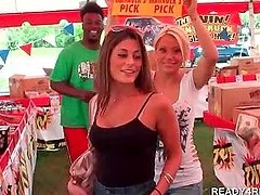 Splendid blonde amateur showing tits for money in public