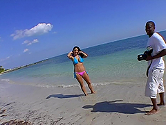 Sex on the beach with a charming brunette babe