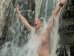 Submissive girls get humiliated in a forest by two men
