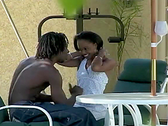 Kinky ebony with piercing on her face gets a huge black one