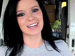 Brunette babe Nakiah gives a terrific blowjob to some lucky dude