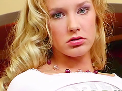Blonde Maria takes cum in her mouth after a butt pounding