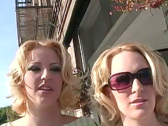 Sexy blonde pornstars suck then ride big black cock through glory hole