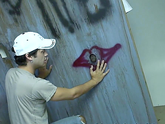 Homosexual Orion Cross sucks a big black cock in gloryhole video