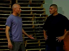 Bald homo gives a blowjob and enjoys rough rear pounding