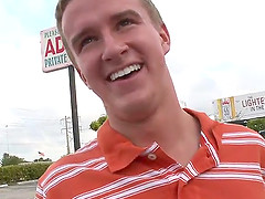 Cute girl tricks him into getting a gay gloryhole blowjob