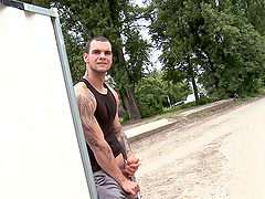 Tattooed poofters Diego and James enjoy banging in public