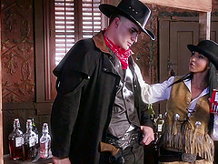 The the bar this cowboy lays the pipe to a busty, horny cowgirl