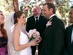Beautiful bride has a wedding day gangbang in stockings