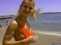 From the beach to an amazing erotic bed sex until blonde takes cum