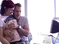 Tattooed Redhead babe enjoys her natural tits fondled and teased Hardcore