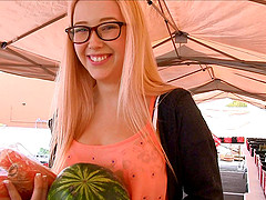 Very Bad Redhead Flashes Her Bald Pussy While Shopping in Public