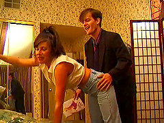 Alexandra Silk blows and gets her shaved twat toyed and fucked