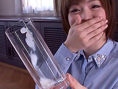 Cute Azusa Itagaki gives a blowjob and enjoys the cumshot
