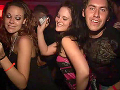 Pretty amateur teens with long hair dancing erotically in a party at the club