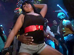Amateur chicks wearing shorts shake their butts in the club