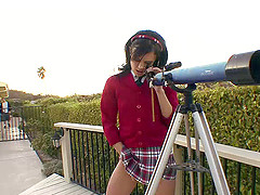 Dainty brunette teen in miniskirt giving blowjob before getting hammered hardcore
