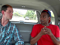 A gay white guy gives a hung black stud a wicked blowjob