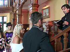 Horny slut gets pussy banged in group sex hardcore