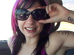 Bad girl Joanna Angel rubs her pussy while driving down the road
