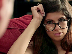 A cute, nerdy girl with glasses gets fucked in the library