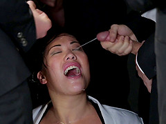That's a lot of cum for one Asian chic but she takes it all in this gangbang tape