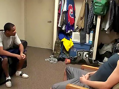 Three gay frat guys jerk off and give head in their bedroom
