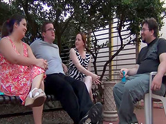 Amateur swinger party with two chubby tattooed whores
