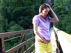 Teen gets horny on a hike and finds a quiet spot to masturbate