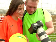 A hot soccer girl gets naked and gets banged by a photographer