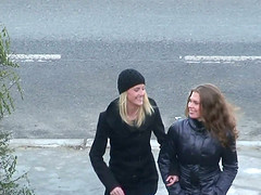 Two hot chic attracted a man to enjoy sex