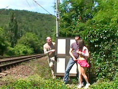 Can she handle two cocks in an outdoors railway station sex