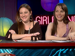 Beautiful sapphic girls talking about lesbian sex on a radio show
