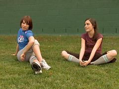 From the field,these lesbians get wild banging their assholes with a strap on