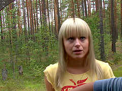 Out in the forest he pushes her against a tree and fucks her