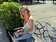 Skinny blonde in jeans rides a big cock hardcore in pov
