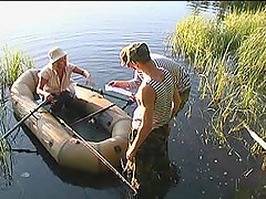 Threesome at the lake with a horny Russian slut that craves dick