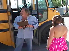 Kinky brunette tart Drew Allen gets hammered hard in a bus