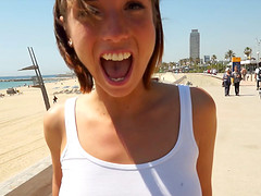 Cutie with a great smile in a hotel bed for hard dick