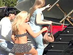 Three adorable babes having a great time with his rock-solid tool