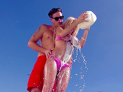 Sexy Kayla Kaden rides her lover's cock by the pool