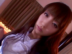 Asian cutie in pantyhose strokes and sucks his dick