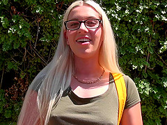 Nerdy blonde quickly falls in love with the humongous chocolate dong