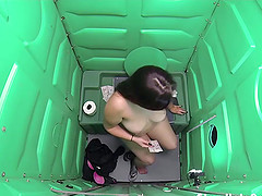 Chubby girl suck athletes dick in public after practice in a porta potty gloryhole
