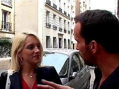 Hot blonde french babe picked up from street for her first anal video tape