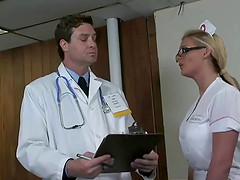 Gorgeous blonde nurse having a crazy anal session in the gym